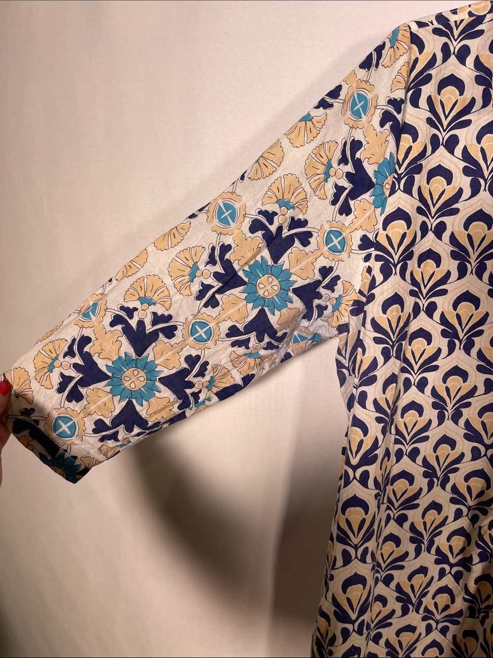RO’S GARDEN TUCKERNUCK WOMENS MIDI DRESS BLUE GEOMETRIC COTTON XL - Picture 3 of 9